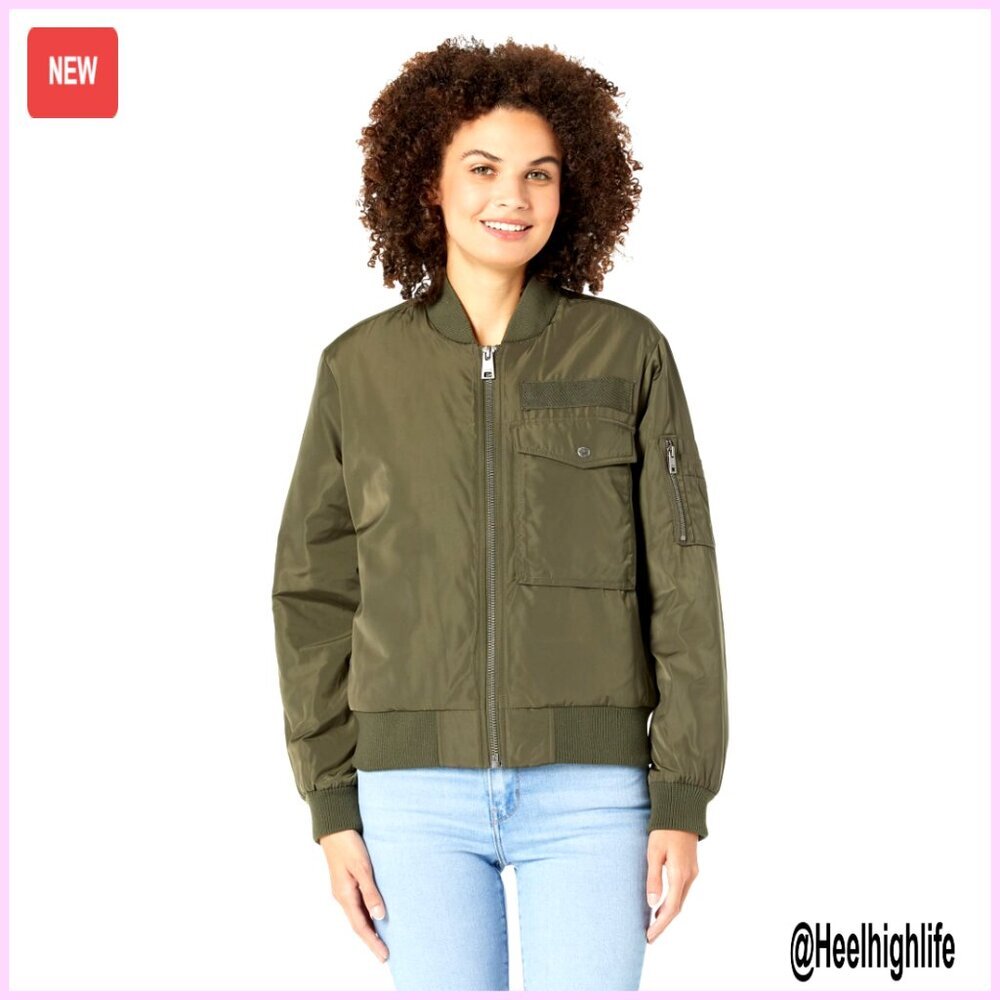 Utility Flight Bomber Jacket with Plush Fill and Rib Knit Details